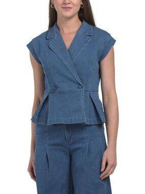 EDIT BY NINE Double Breasted Button Denim Top